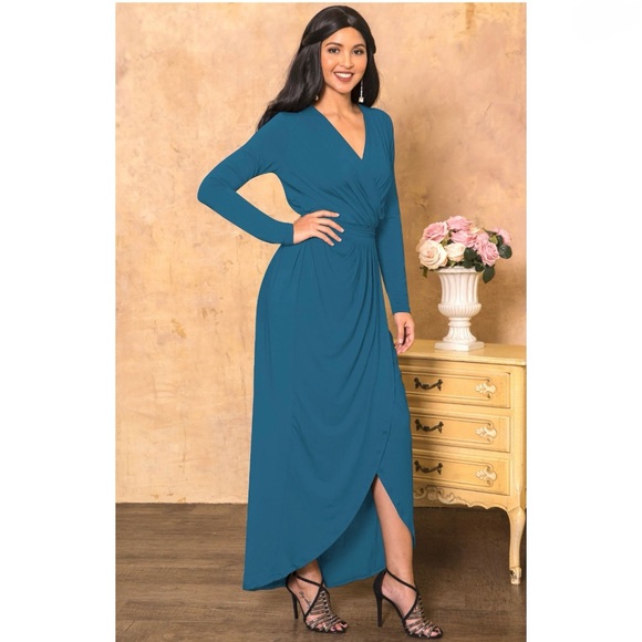 KOH KOH Long Sleeve Full Floor Length Elegant Sexy Wrap Formal Women’s Large - Picture 5 of 13